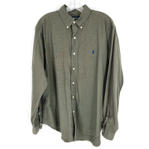 Ralph Lauren Button Down Shirt L Brown Blue Plaid Check Classic Fit 100% Cotton - Picture 11 of 11